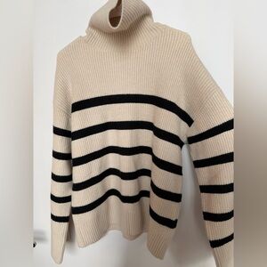 Zara Beige and Black Striped Turtleneck Sweater
